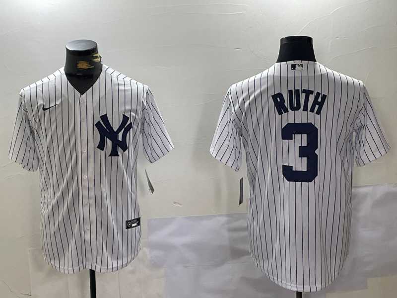 Mens New York Yankees #3 Babe Ruth White Name Stitched Cool Base Nike Jersey